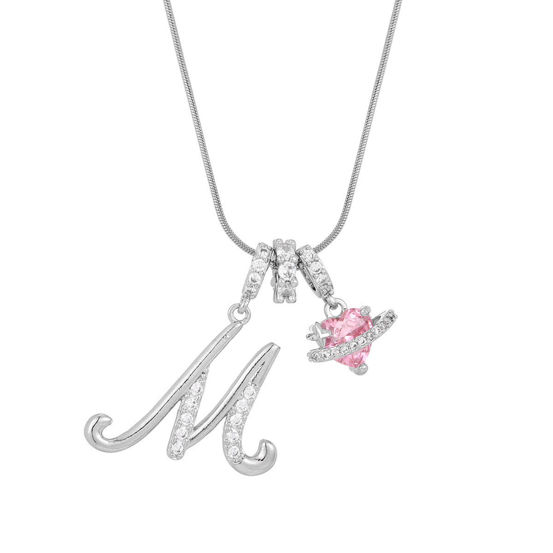 Trendy Dopamine Style Letter Pink Heart Charm Necklace - M - Silver - image 40