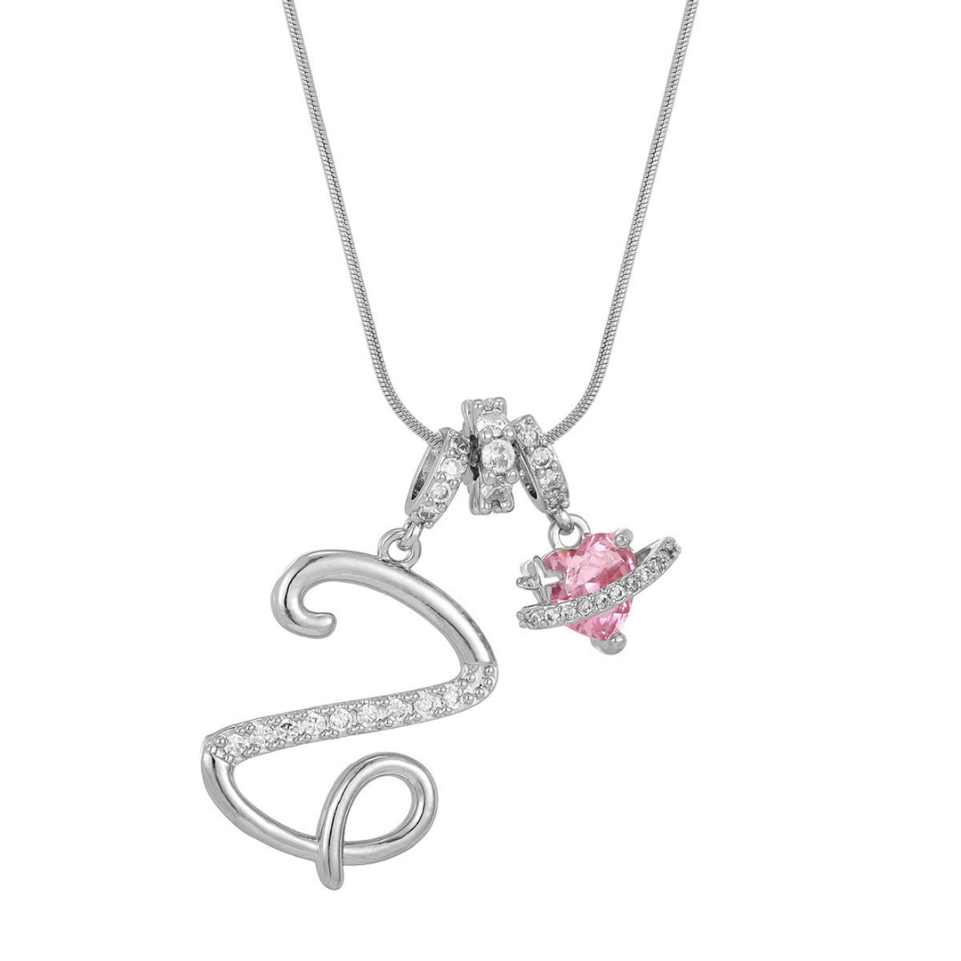 Trendy Dopamine Style Letter Pink Heart Charm Necklace - Z - Silver - image 53