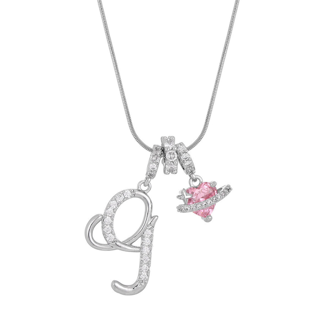 Trendy Dopamine Style Letter Pink Heart Charm Necklace - G - Silver - image 35