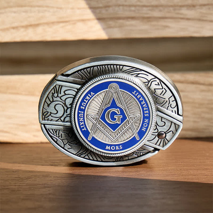 Blue Enamel Freemasonry Symbol DIY Hidden Folding Knife Buckle Leather Belt - Blue - Without Belt - Not Included Belt - image 0