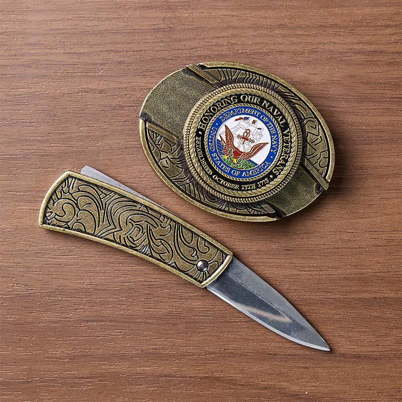 Honoring Our Naval Veterans DIY Hidden Folding Knife Buckle Leather Belt - image 1