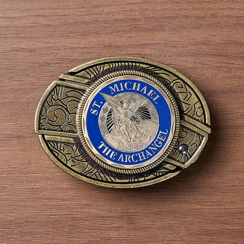 St. Michael Archangel DIY Hidden Folding Knife Bronze Buckle Leather Belt - image 9