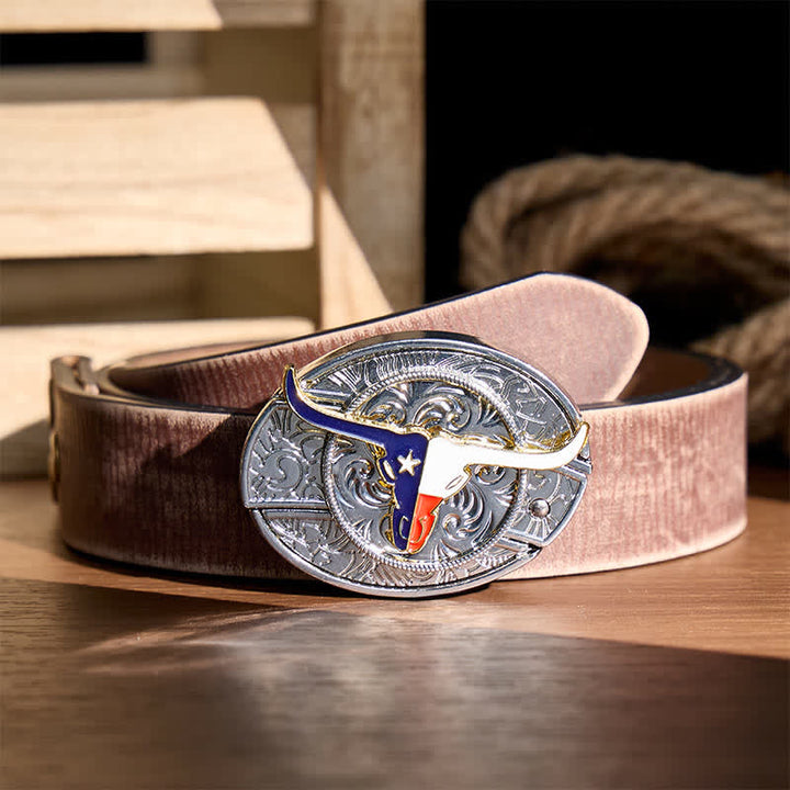 Texas State Flag Longhorn DIY Hidden Folding Knife Buckle Leather Belt - Longhorn & Flag - Brown Distressed Belt - 42 - image 5