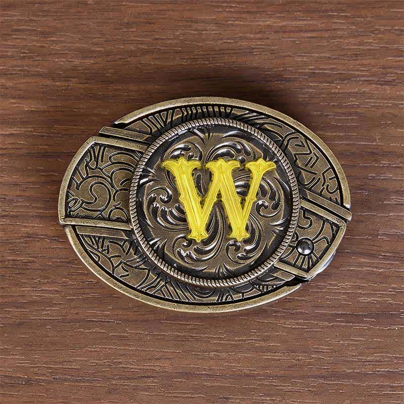 Antique Bronze Initial Letter DIY Hidden Knife Buckle Leather Belt - W - Without Belt - image 31