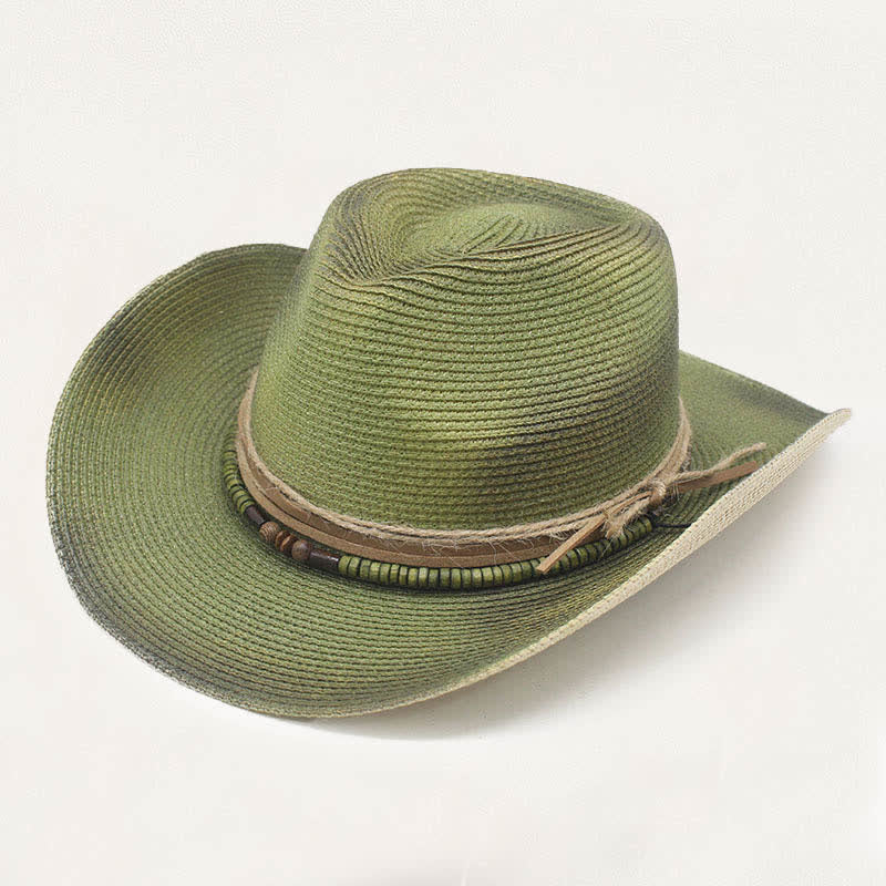 Faded Style Rustic Band Detail Distressed Straw Cowboy Hat - Light Green - M (22"-22 7/8") - image 8