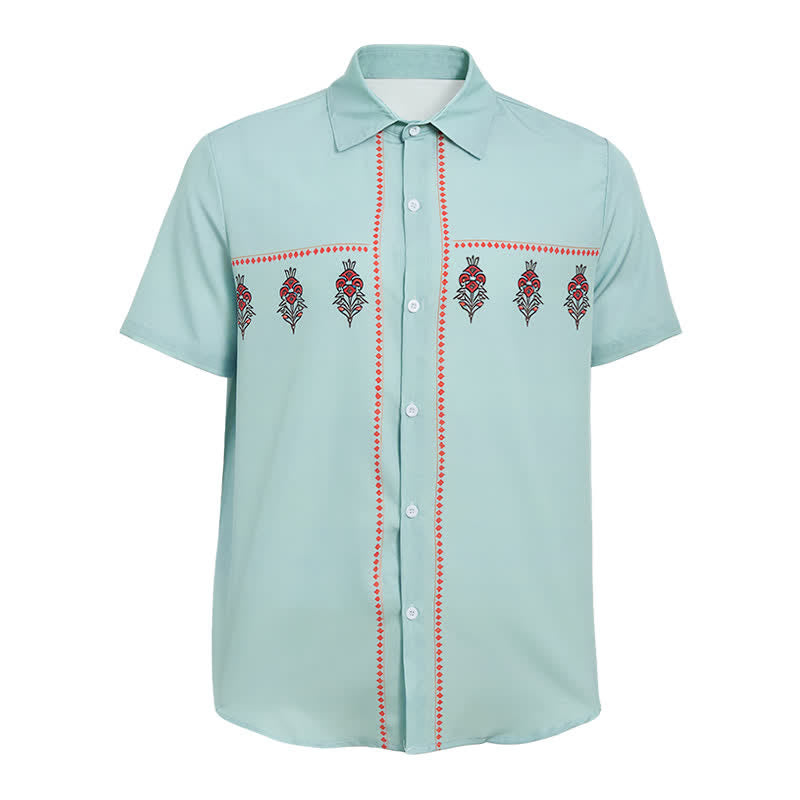 Men's Sage Green Ethnic Pattern Short Sleeve Western Shirt - image 5