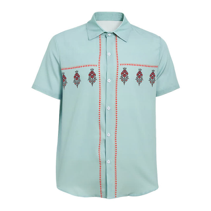 Men's Sage Green Ethnic Pattern Short Sleeve Western Shirt - image 5
