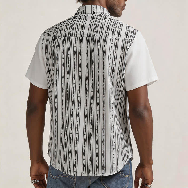 Men's White Geometric Vertical Stripe Print Western Shirt - image 2