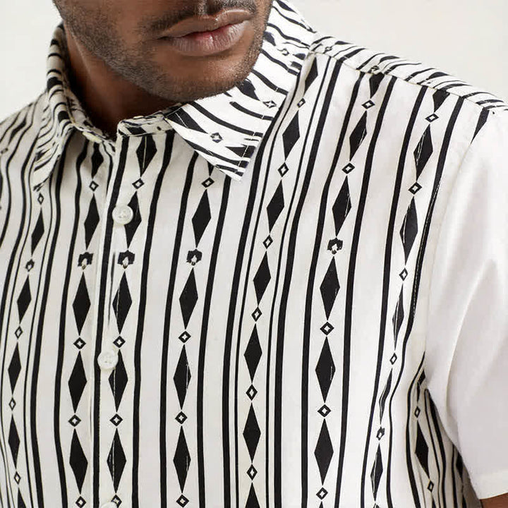 Men's White Geometric Vertical Stripe Print Western Shirt - image 3