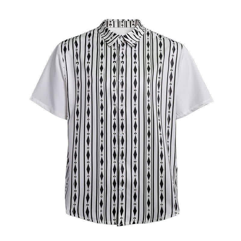 Men's White Geometric Vertical Stripe Print Western Shirt - image 9