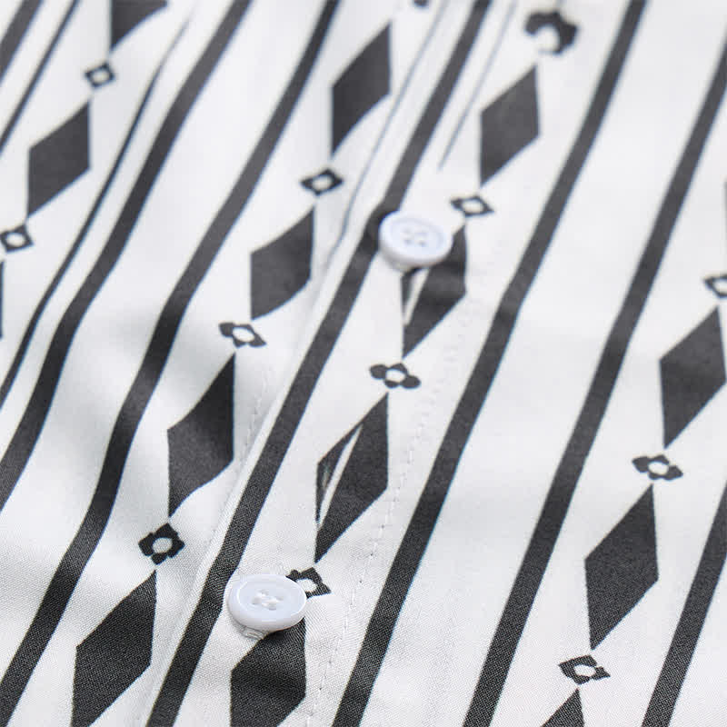 Men's White Geometric Vertical Stripe Print Western Shirt - image 5