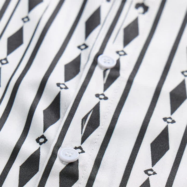 Men's White Geometric Vertical Stripe Print Western Shirt - image 5