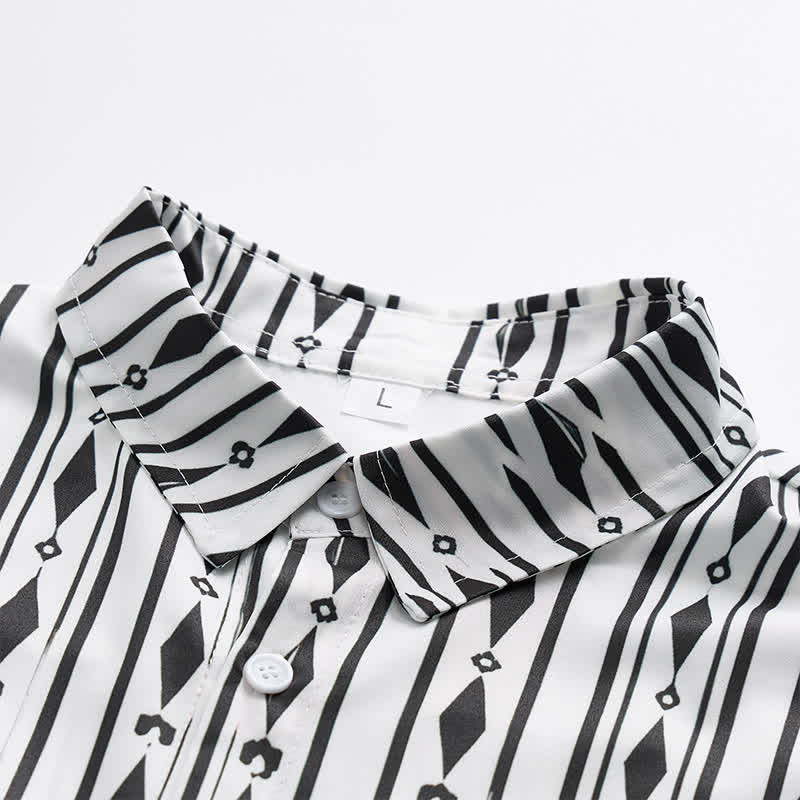 Men's White Geometric Vertical Stripe Print Western Shirt - image 4