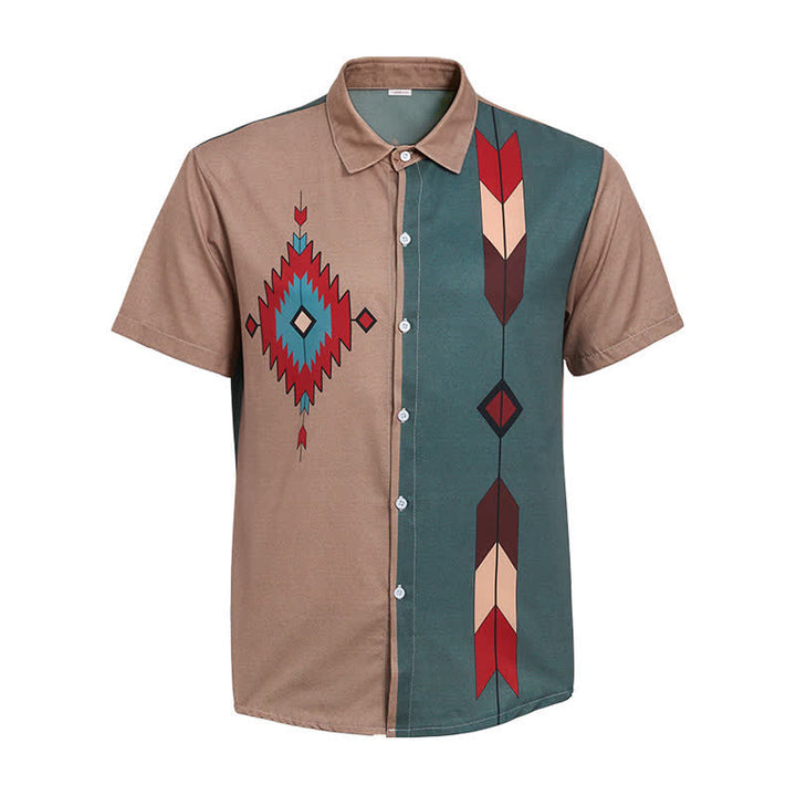 Men's Aztec Tribal Print Split Color Western Shirt - image 9