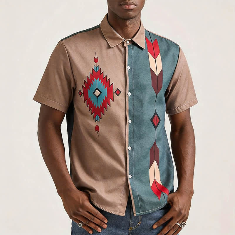 Men's Aztec Tribal Print Split Color Western Shirt - image 1