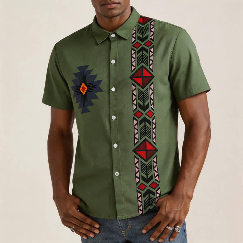 Men's Vintage Navajo-Inspired Print Split Color Western Shirt - image 1