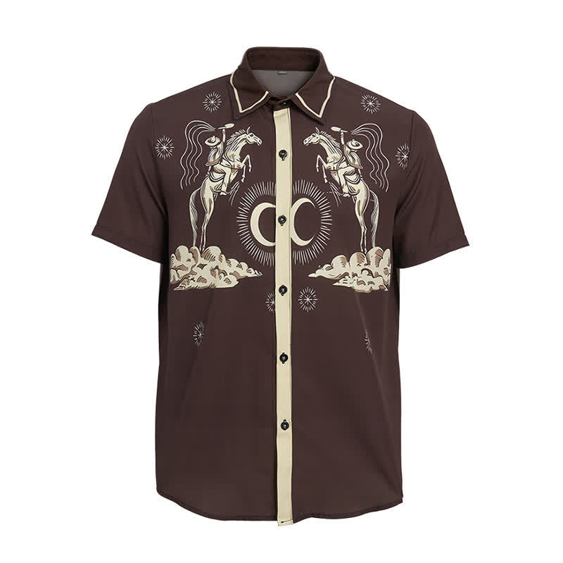 Men's Vintage Night Sky Cowboy Moon Print Shirt - image 9