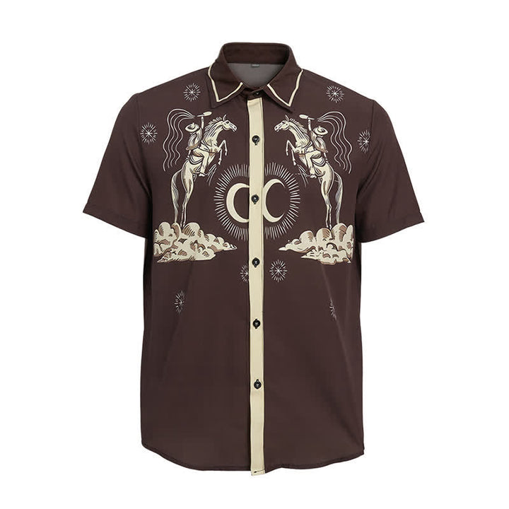 Men's Vintage Night Sky Cowboy Moon Print Shirt - image 9