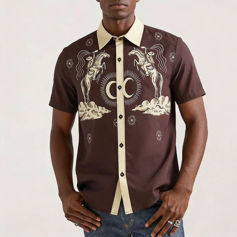 Men's Vintage Night Sky Cowboy Moon Print Shirt - image 2