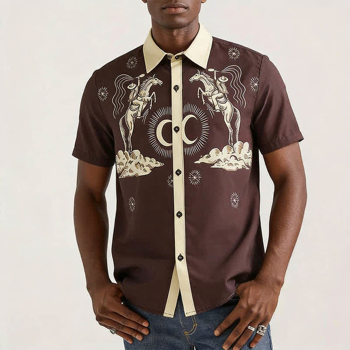 Men's Vintage Night Sky Cowboy Moon Print Shirt - image 2