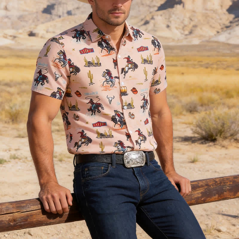 Men's Versatile Desert Wild West All-Over Print Shirt - Khaki - 5XL - image 0