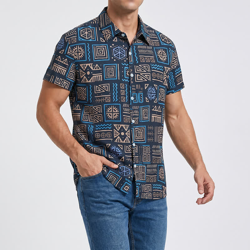 Men's Geometric African Tribal Aztec Pattern Western Shirt - image 1