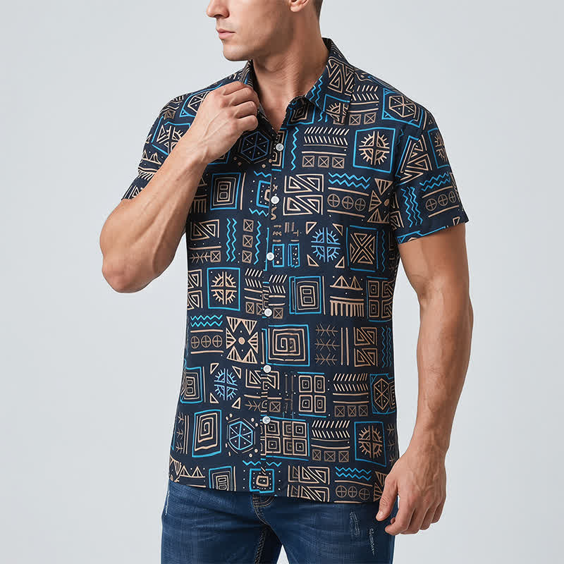 Men's Geometric African Tribal Aztec Pattern Western Shirt - image 3
