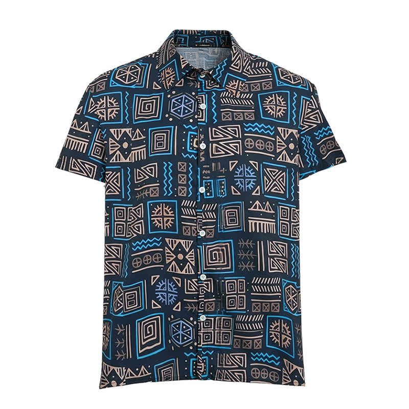 Men's Geometric African Tribal Aztec Pattern Western Shirt - image 8