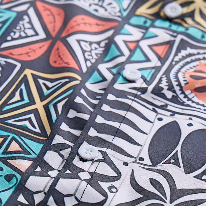 Men's Island Tribal Bold Patchwork Aztec Pattern Shirt - image 5