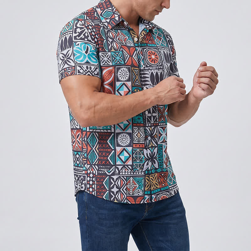 Men's Island Tribal Bold Patchwork Aztec Pattern Shirt - image 1