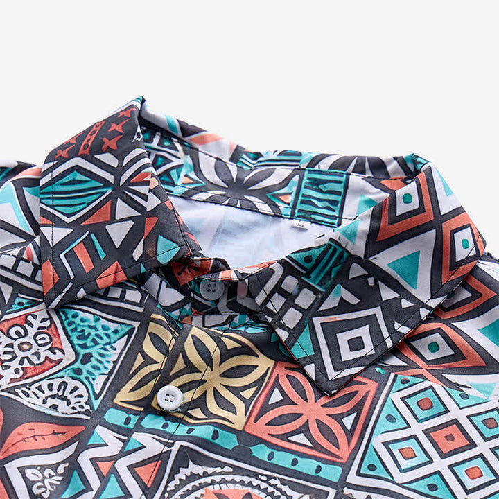 Men's Island Tribal Bold Patchwork Aztec Pattern Shirt - image 4
