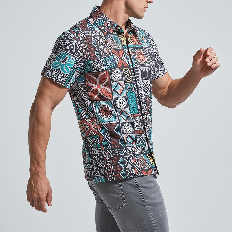 Men's Island Tribal Bold Patchwork Aztec Pattern Shirt - image 3
