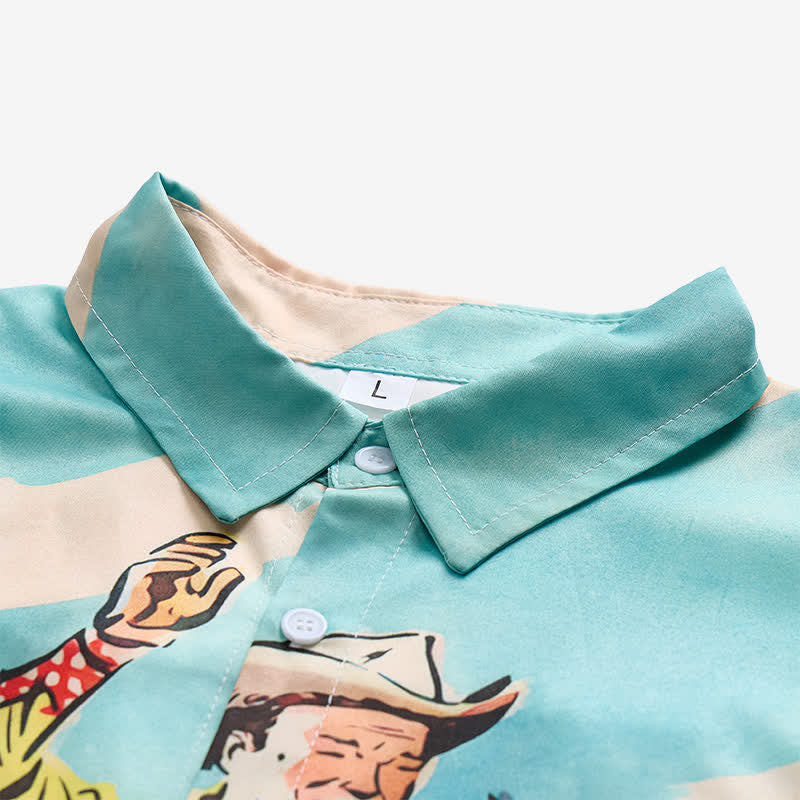 Men's Retro Comic Cowboy & Horse Print Western Shirt - image 4