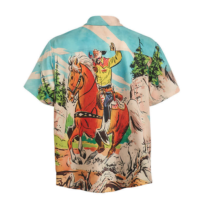 Men's Retro Comic Cowboy & Horse Print Western Shirt - image 10