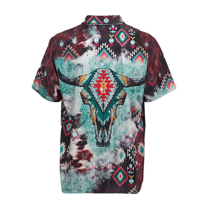 Men's Longhorn Skull Tribal Print Western Shirt - image 10