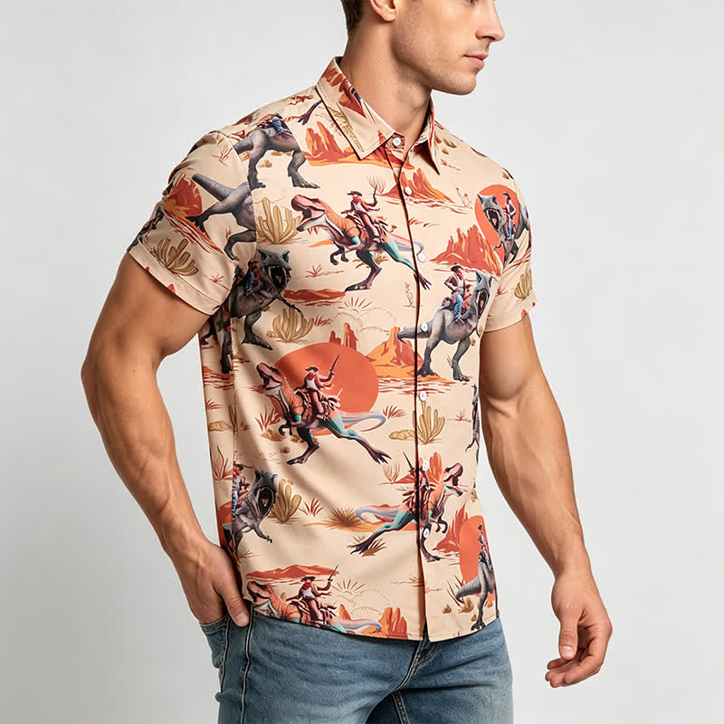 Men's Novelty Wild West Dinosaur Rider Print Shirt - image 3