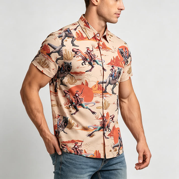 Men's Novelty Wild West Dinosaur Rider Print Shirt - image 3