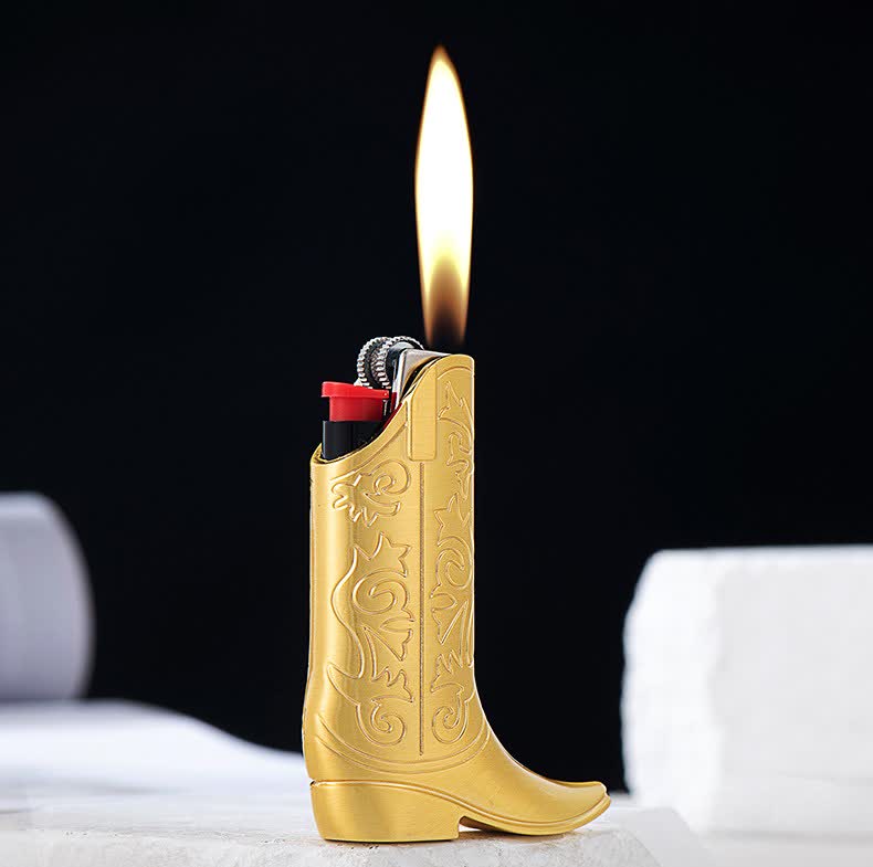 Retro Engraved Cowboy Boot Metal Lighter Case - image 1
