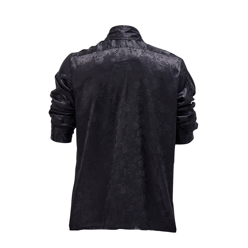 Men's  Jacquard Rose Pattern Hidden Button Long Sleeve Dress Shirt - image 5