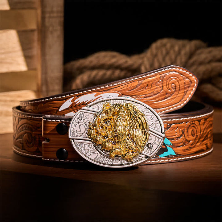 Gold Eagle Serpent DIY Hidden Folding Knife Silver Buckle Leather Belt - Eagle & Serpent - Brown Feather Belt - 40 - image 7