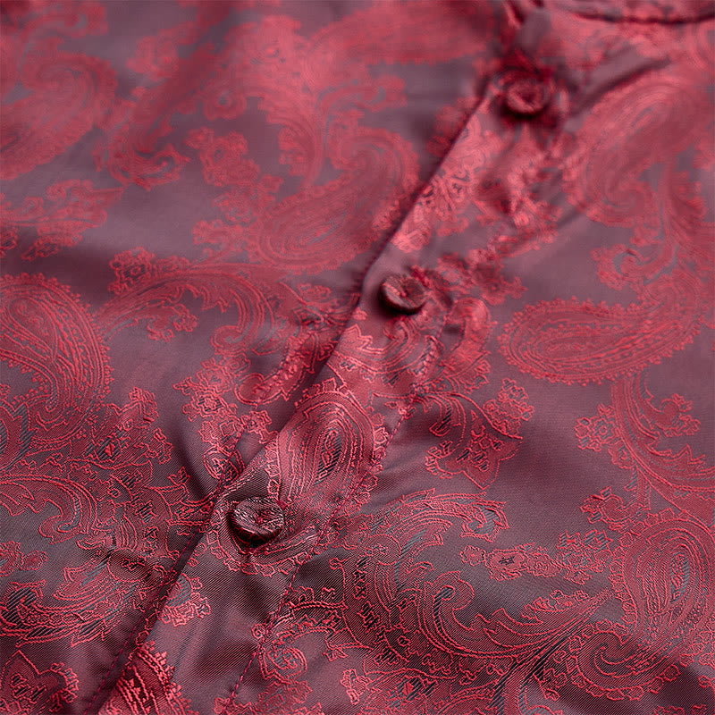 Men's Dark Jacquard Satin Rose Stand Collar Long Sleeve Shirt - image 20