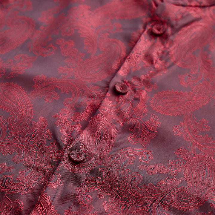 Men's Dark Jacquard Satin Rose Stand Collar Long Sleeve Shirt - image 20