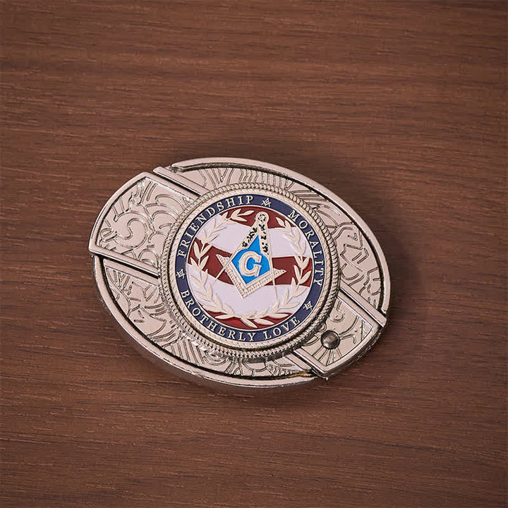 Brotherly Love Masonic Symbol DIY Hidden Folding Knife Buckle Leather Belt - image 10