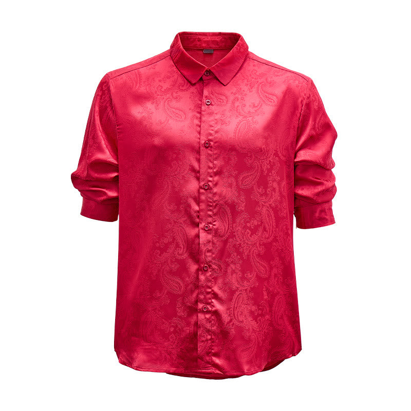 Men's British Retro Paisley Jacquard  Satin Wedding Shirt - Burgundy - 2XL - image 0