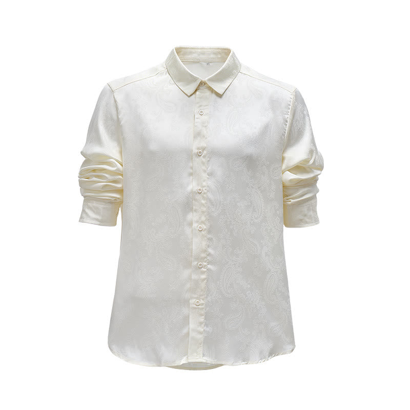 Men's British Retro Paisley Jacquard  Satin Wedding Shirt - Khaki - 2XL - image 4