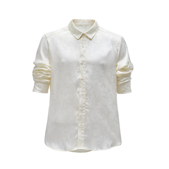 Men's British Retro Paisley Jacquard  Satin Wedding Shirt - Khaki - 2XL - image 4