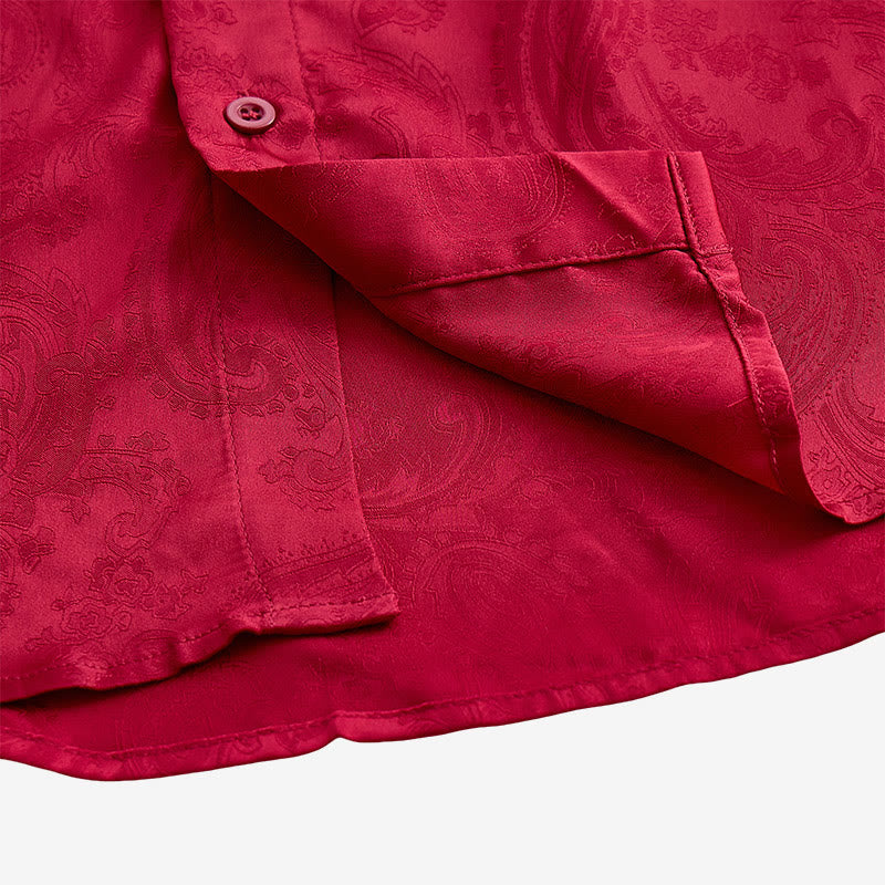 Men's British Retro Paisley Jacquard  Satin Wedding Shirt - image 15