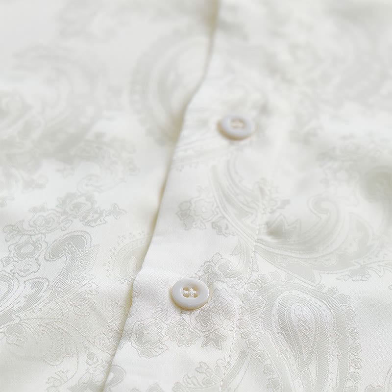 Men's British Retro Paisley Jacquard  Satin Wedding Shirt - image 19