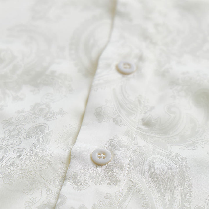 Men's British Retro Paisley Jacquard  Satin Wedding Shirt - image 19