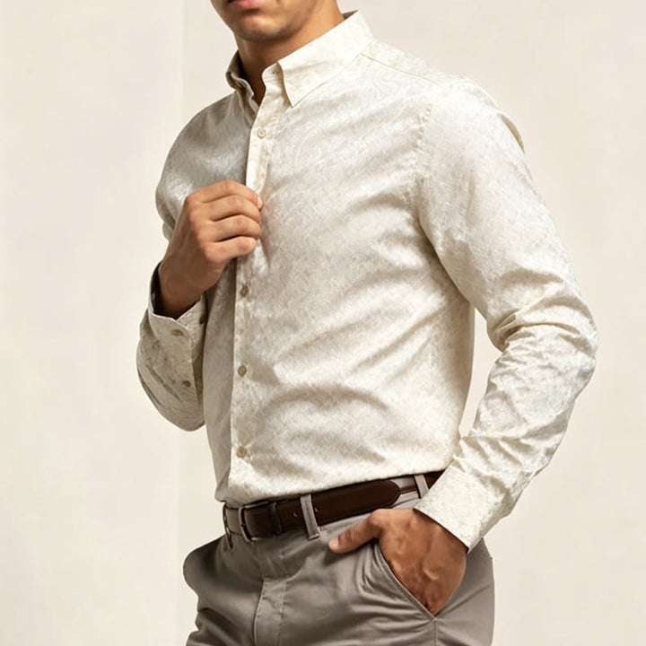 Men's British Retro Paisley Jacquard  Satin Wedding Shirt - image 6